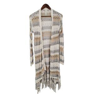 Aeropostale Womens Striped Open Knit Duster Cardigan Size S Fringe Bohemian Boho